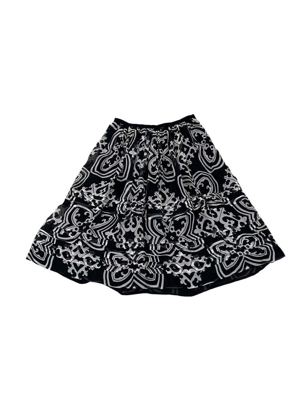 J. Crew Black & white Patterned 100% silk pleated a line full Skirt lined size 0